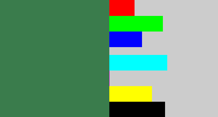 Hex color #3a7c4c - darkish green