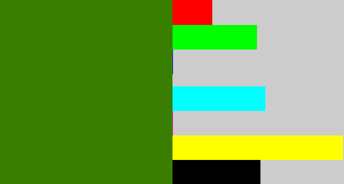 Hex color #3a7e01 - dark grass green