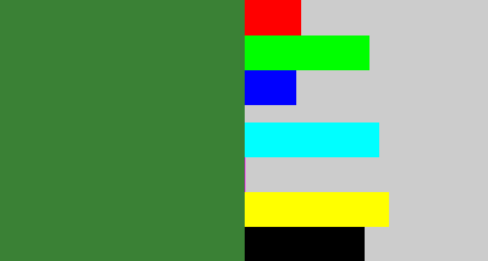 Hex color #3a8135 - darkish green