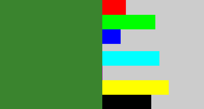 Hex color #3a842e - darkish green
