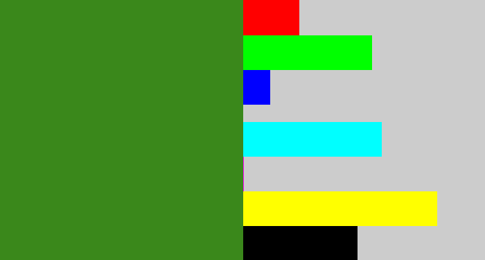 Hex color #3a881b - tree green