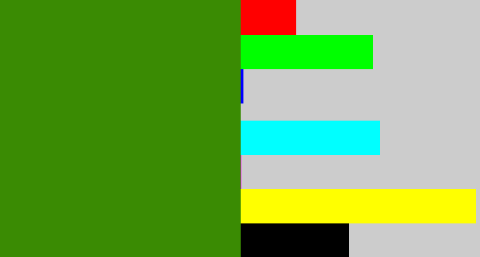 Hex color #3a8b03 - dark grass green