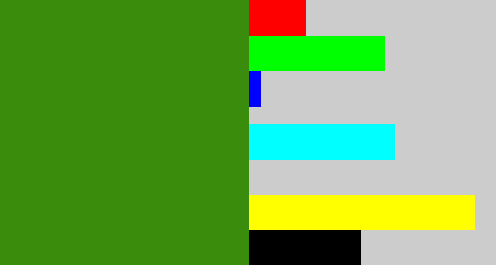 Hex color #3a8c0d - dark grass green