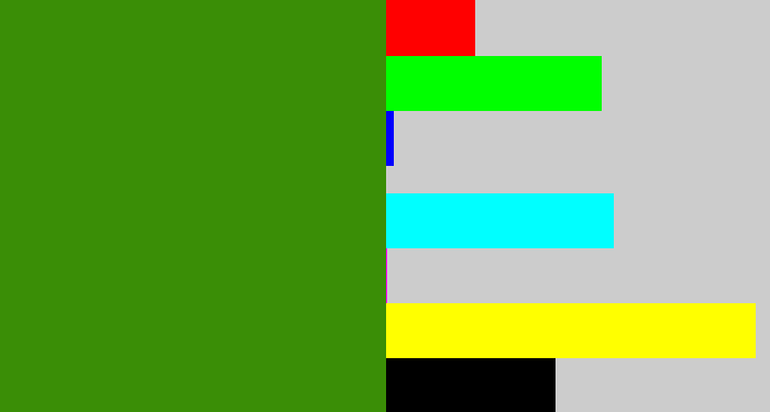 Hex color #3a8e06 - dark grass green