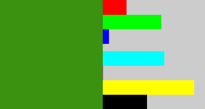 Hex color #3a9210 - grass green