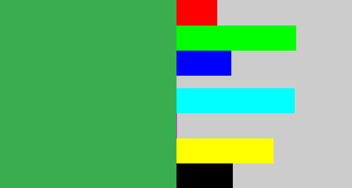 Hex color #3aae4e - medium green