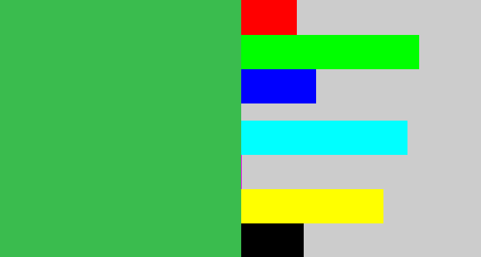 Hex color #3abc4e - medium green