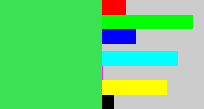 Hex color #3ae254 - bright light green