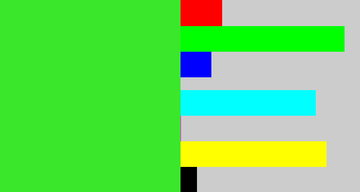 Hex color #3ae72b - radioactive green