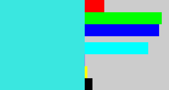 Hex color #3ae7e0 - bright cyan