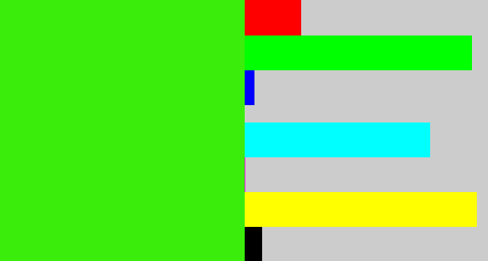 Hex color #3aed0b - vivid green