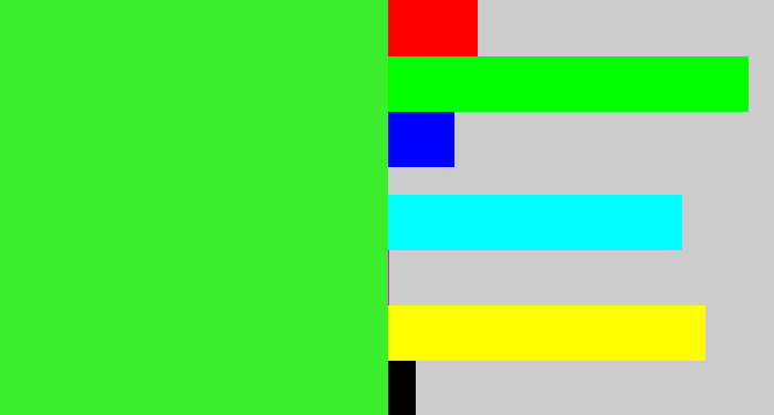 Hex color #3aee2b - radioactive green