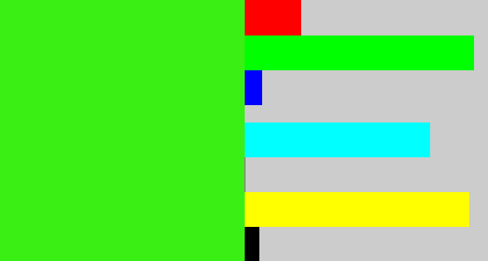 Hex color #3aef13 - vivid green