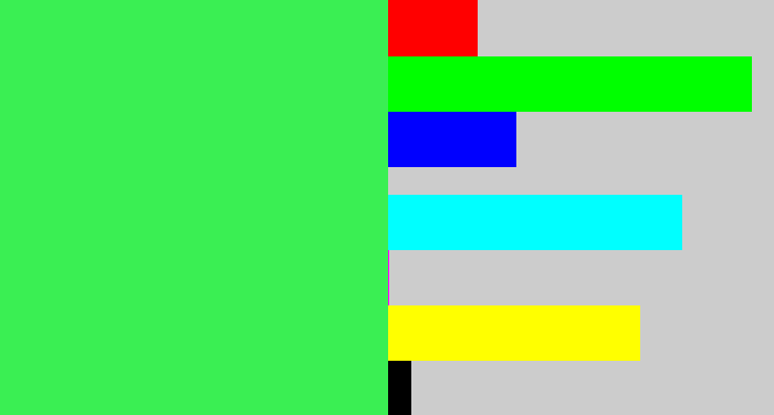 Hex color #3aef53 - bright light green