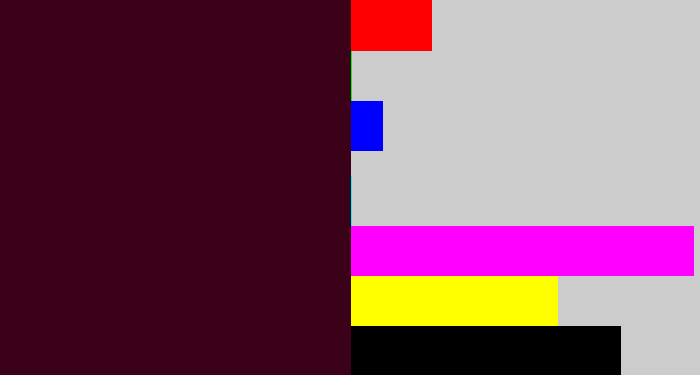 Hex color #3b0118 - dark maroon