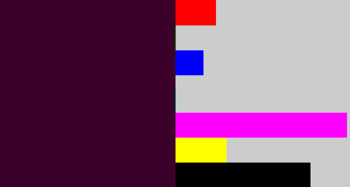 Hex color #3b012a - dark plum