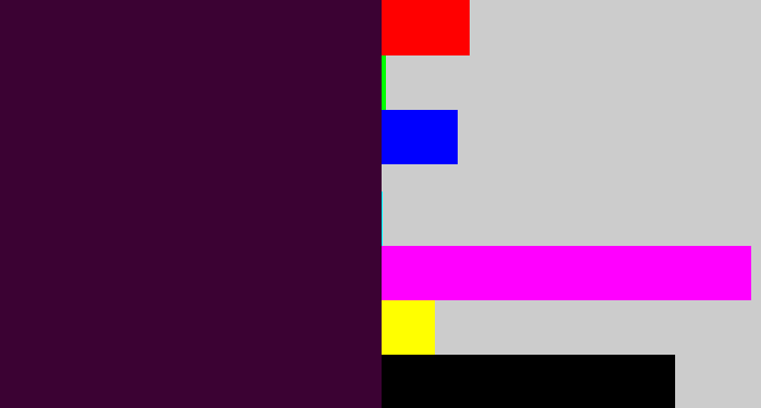 Hex color #3b0233 - aubergine