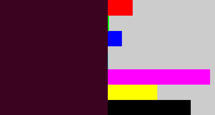 Hex color #3b0320 - dark plum