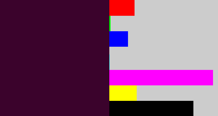 Hex color #3b032c - dark plum