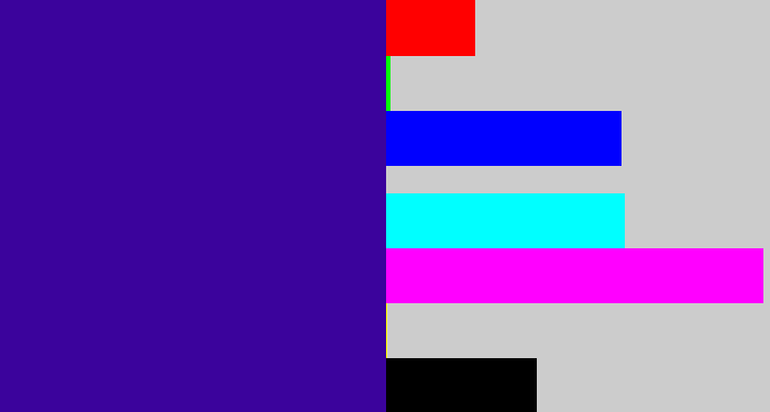 Hex color #3b039c - indigo