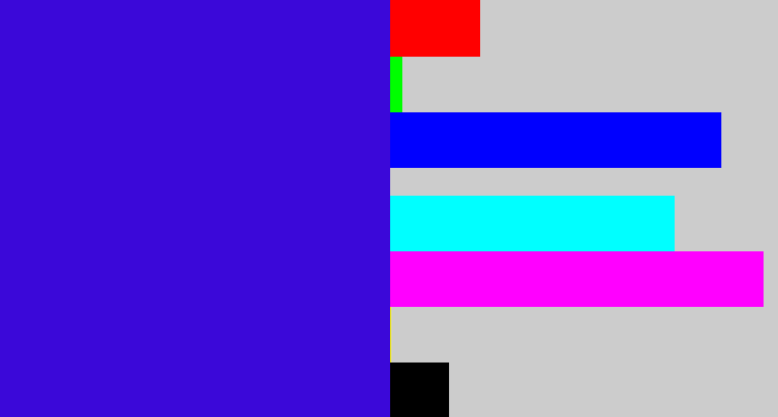 Hex color #3b08d9 - violet blue