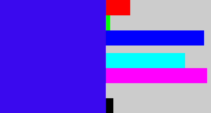 Hex color #3b09ee - blue/purple