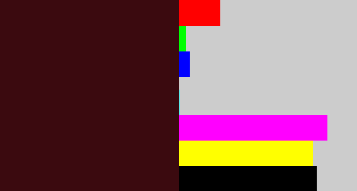 Hex color #3b0a0f - dark maroon