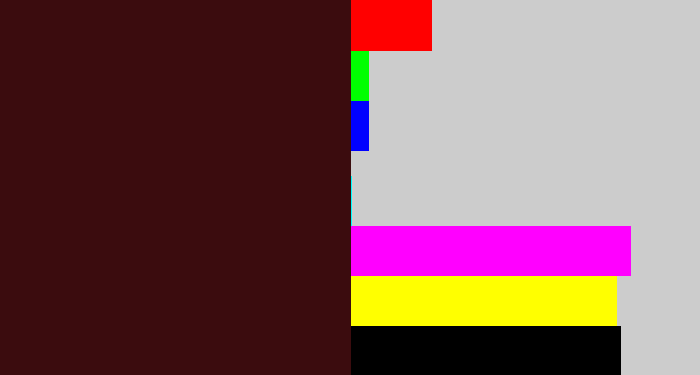 Hex color #3b0c0e - dark maroon