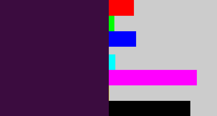 Hex color #3b0c3f - dark purple
