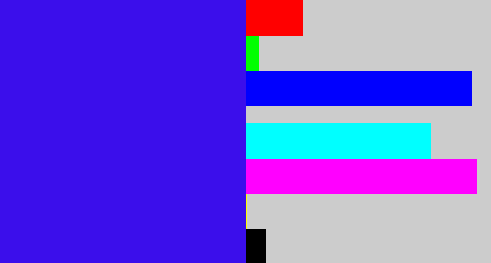 Hex color #3b0eeb - blue/purple