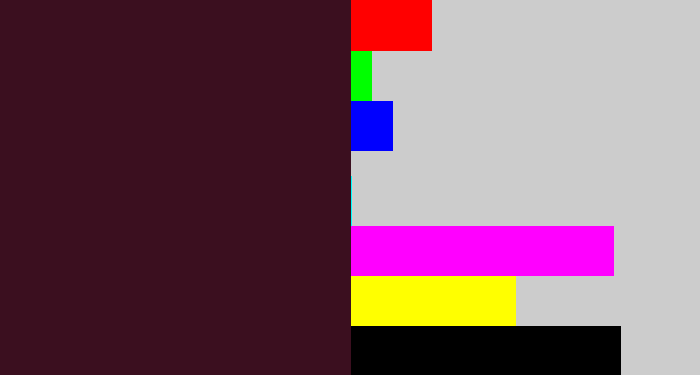 Hex color #3b0f1f - dark plum