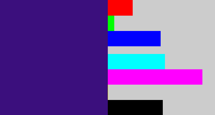 Hex color #3b0f7d - indigo
