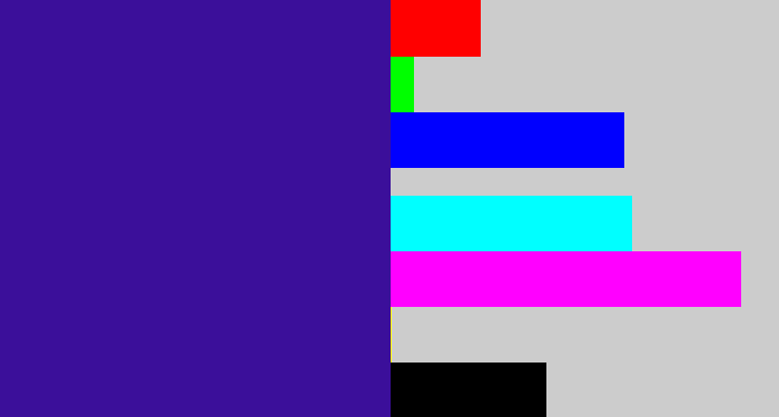 Hex color #3b0f9a - indigo blue