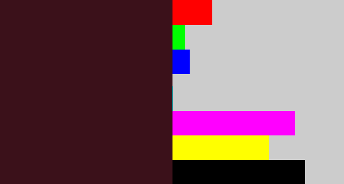 Hex color #3b111a - dark plum