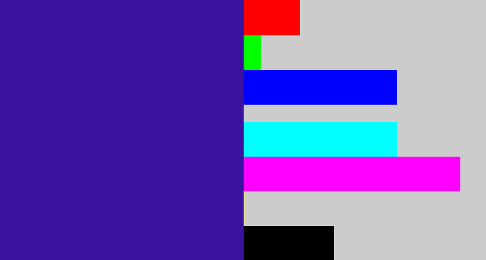 Hex color #3b12a0 - indigo blue