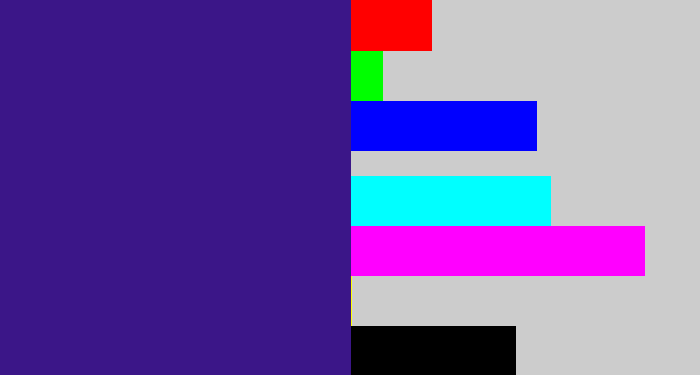 Hex color #3b1688 - indigo