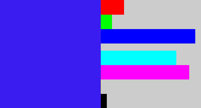 Hex color #3b1cf0 - light royal blue