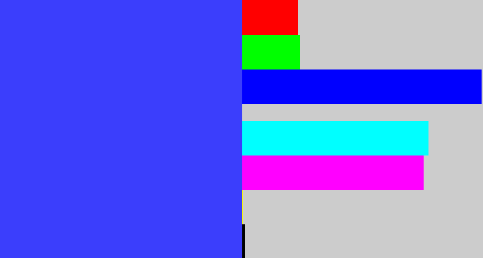 Hex color #3b3efc - light royal blue
