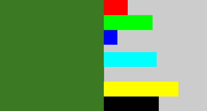 Hex color #3b7922 - tree green