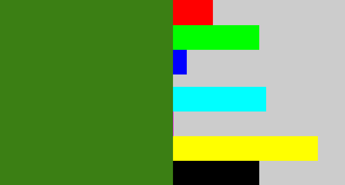Hex color #3b7f14 - dark grass green