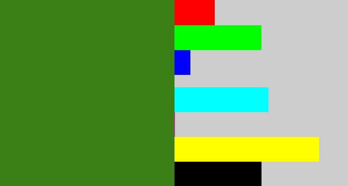 Hex color #3b8016 - tree green