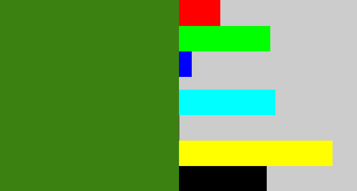 Hex color #3b8112 - dark grass green