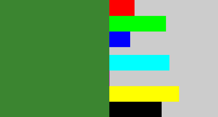 Hex color #3b8430 - darkish green