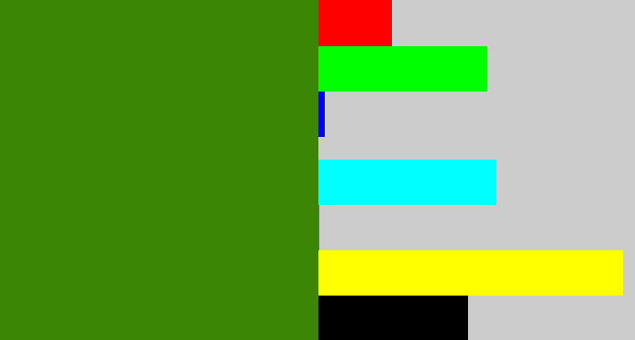 Hex color #3b8605 - dark grass green