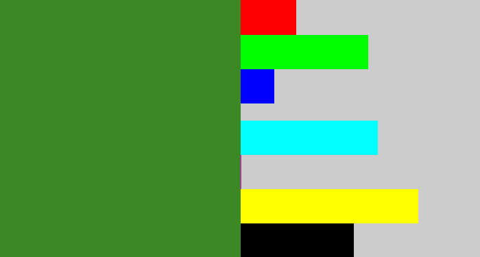 Hex color #3b8824 - tree green
