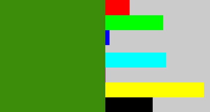 Hex color #3b8c09 - dark grass green