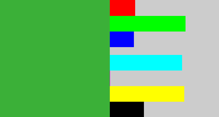 Hex color #3bb038 - medium green