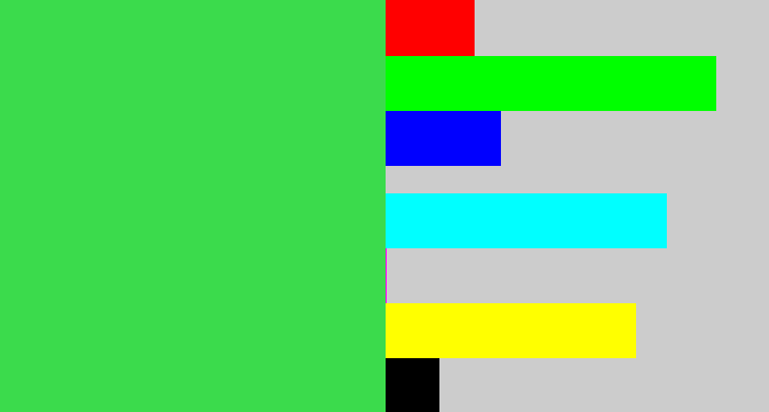 Hex color #3bdb4c - bright light green