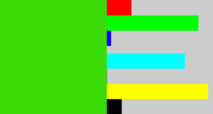 Hex color #3bdc0a - vivid green