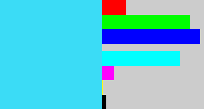 Hex color #3bdcf6 - bright cyan